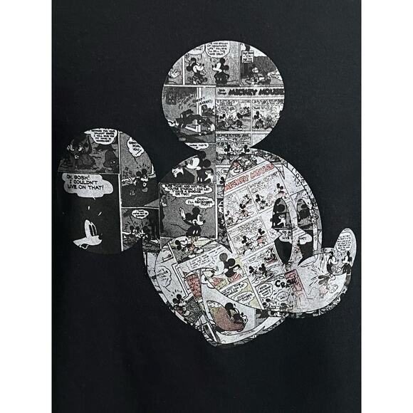 Disney Mickey Mouse Black Shirt with White Comic Strip Panels Silhouette of Head - Picture 2 of 8